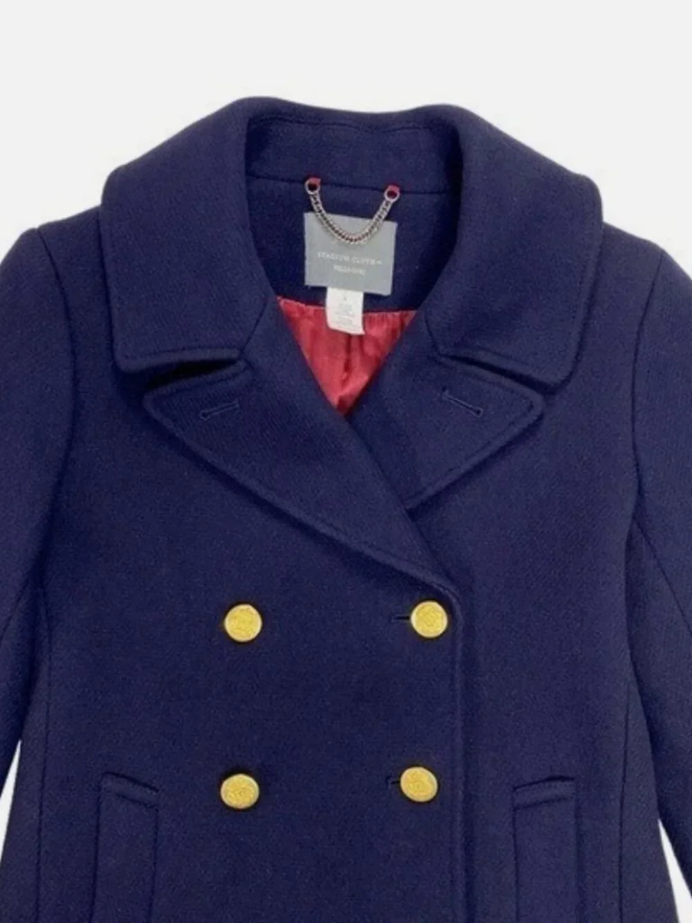 J. Crew Peacoat Women Sz 0 Stadium Cloth Nello Gori Wool Classic Navy Blue